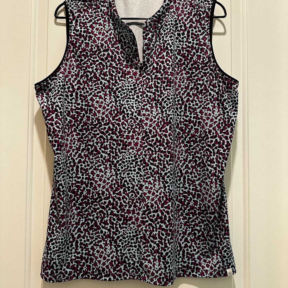 Lady Hogan Blue Purple Black Animal Print Sleeveless Golf Shirt XL